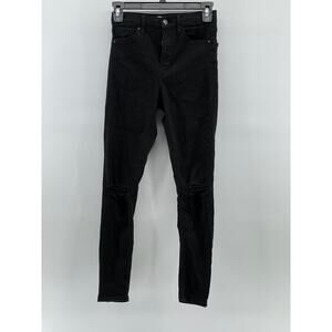 TOPSHOP Women's Black Distressed Jamie Skinny-Leg High-Rise Regular Jeans SZ 25